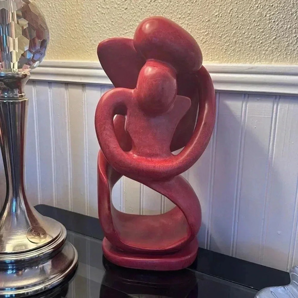 Vintage Other - Hand Carved Red Soapstone Art Sculpture of Couple Kissing